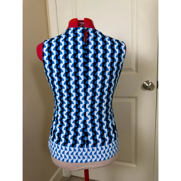 Women's Calvin Klein Sleeveless Top Blue/Black/White Geometric Print Size L - Picture 6 of 6